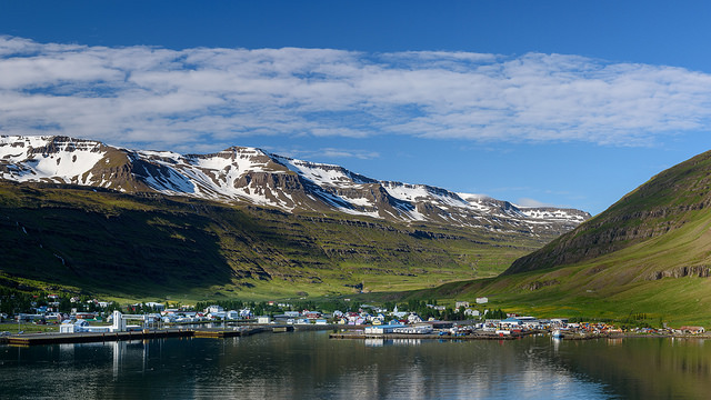 Borgafjordur on a beutiful summer day with mountains in background