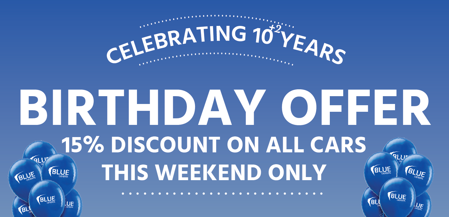 Blue car rental birthday discount.