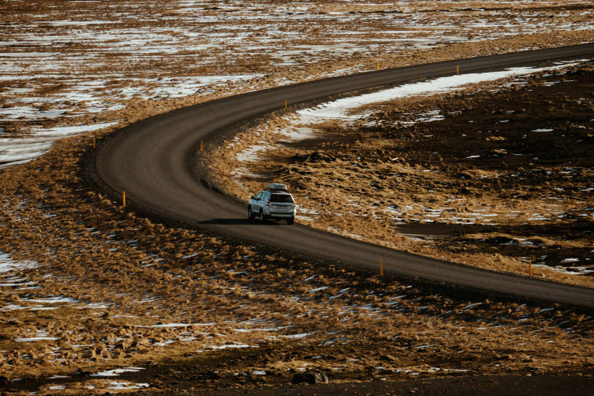 Car driving on the ring road in iceland