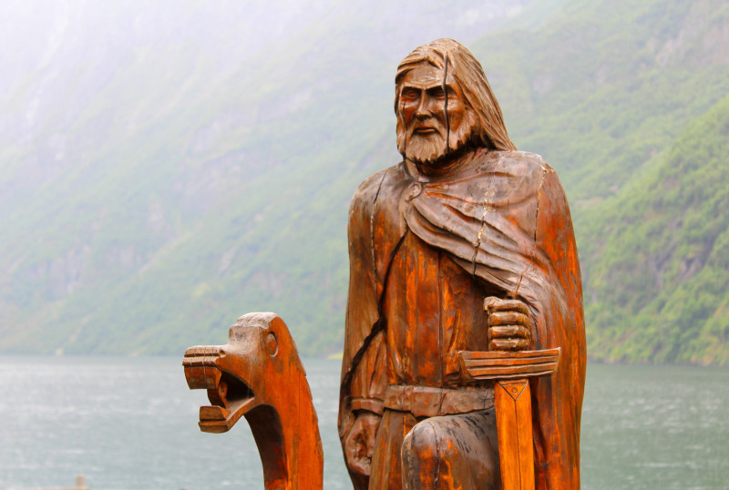 Tree sculpture of viking in iceland