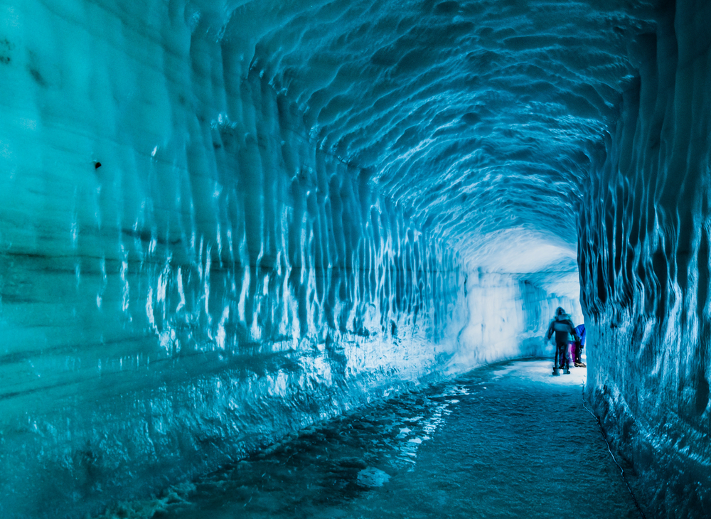 Langjökull glacier into the ice tunnel. 