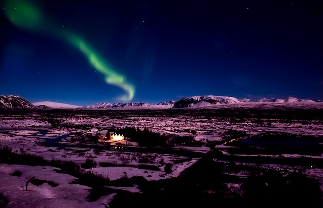 Northern lights in Iceland in the spring