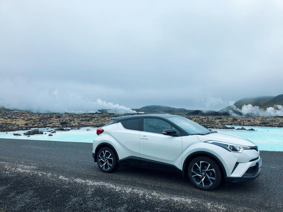 rental car in front of Blue Lagoon Iceland