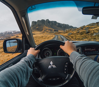 driving on gravel road in Iceland