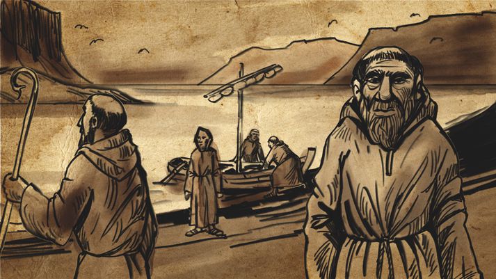 Drawing of the Irish monks or papar by Jakob Jóhannesson