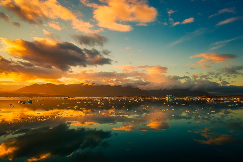 sunset at glacier lagoon in Iceland