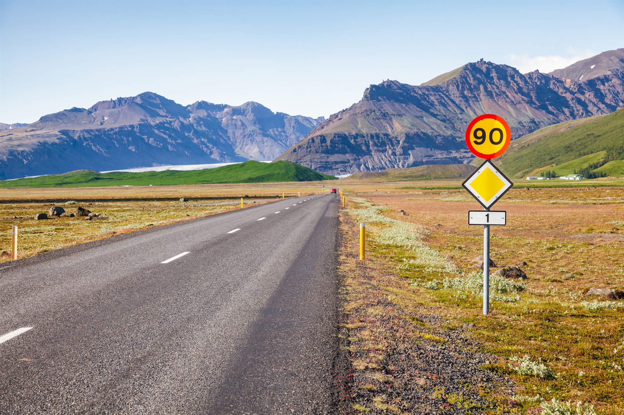 Speed limit sign in Iceland on the ring road.