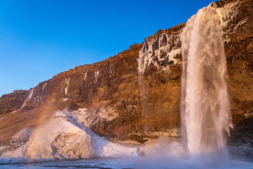 Seljalandsfoss waterfall in iceland at winter.
