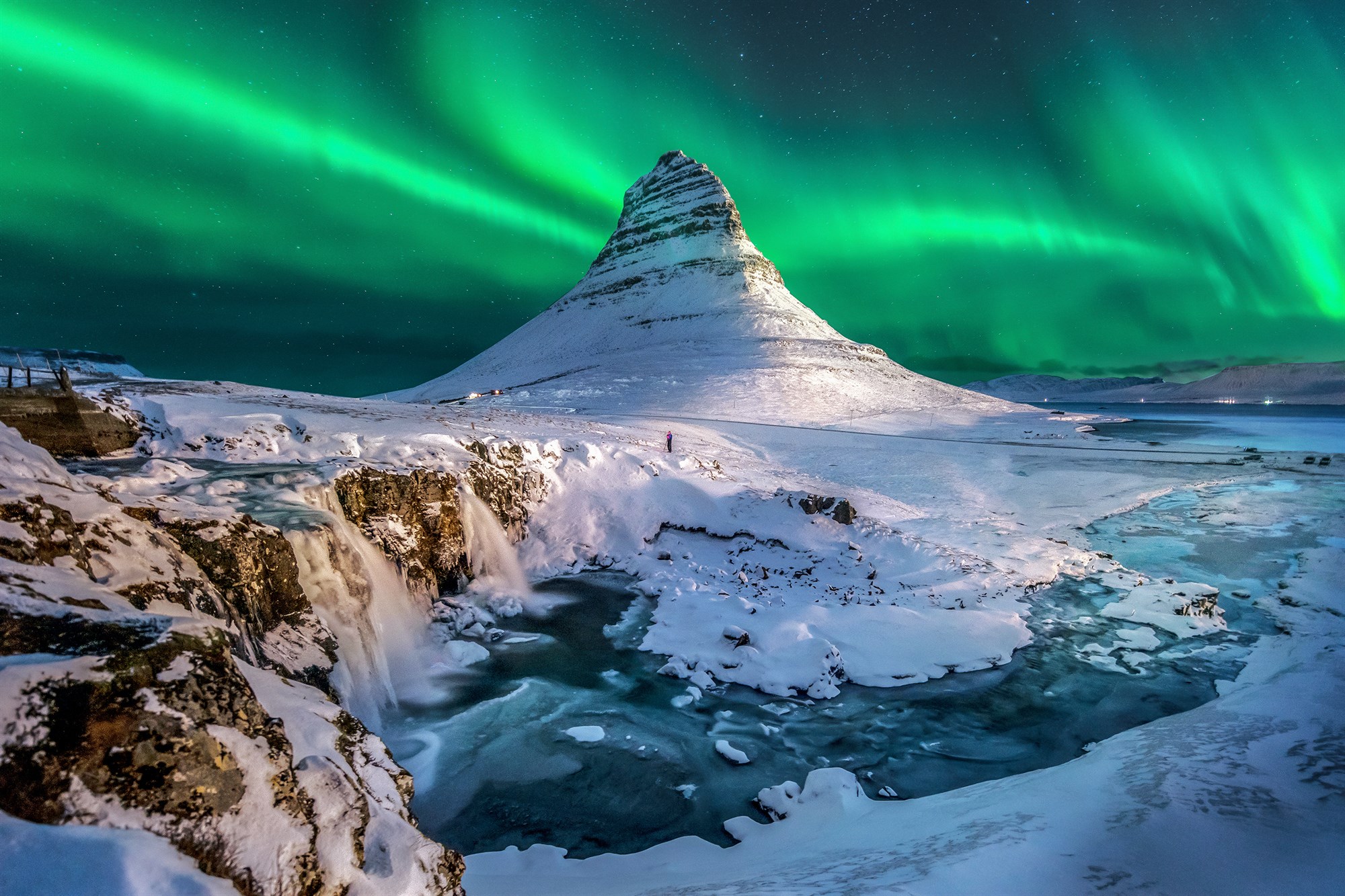 Northern lights at Church mountain at Snæfellsnes peninsula.