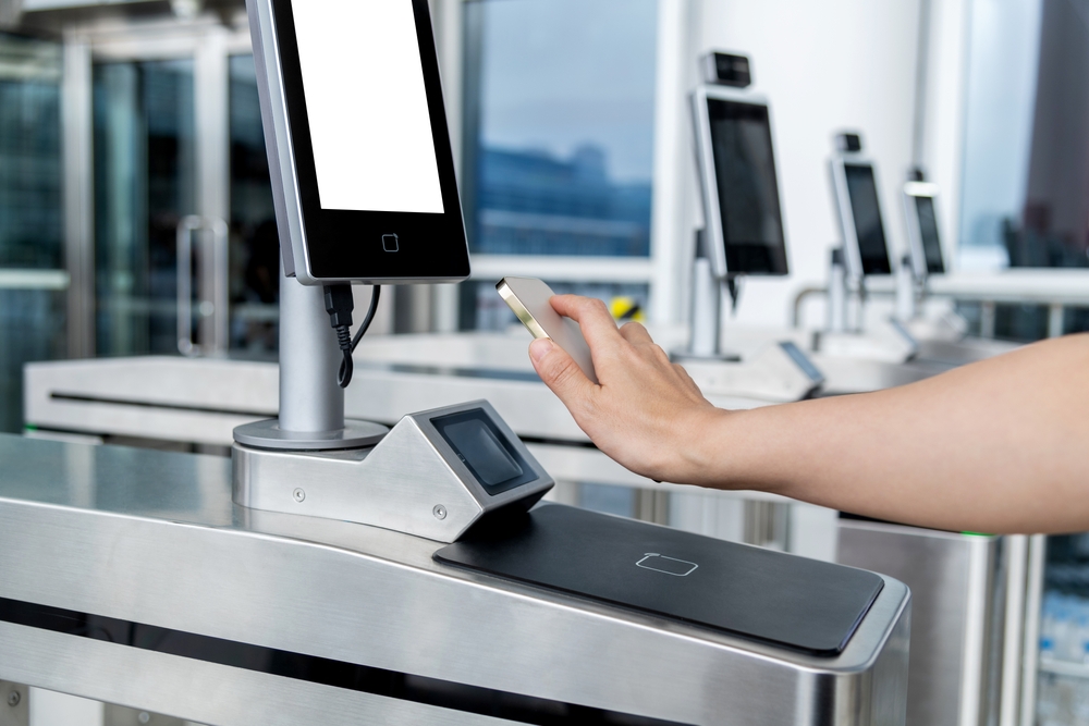 Phone being scanning the QR code at arrival.